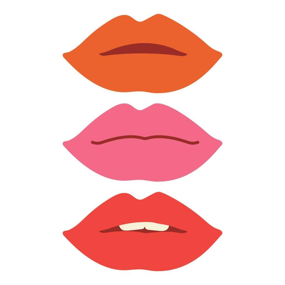 Mouth with tongue sticking out, lips blowing pink and open mouth with eye. Various mimic emotions and facial expressions. Vector illustration in vintage retro style. Flower.