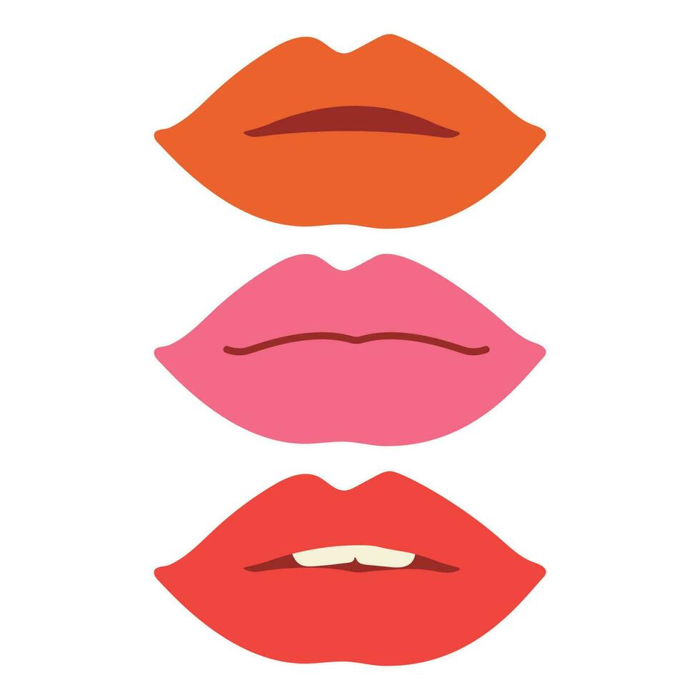 Mouth with tongue sticking out, lips blowing pink and open mouth with eye. Various mimic emotions and facial expressions. Vector illustration in vintage retro style. Flower.