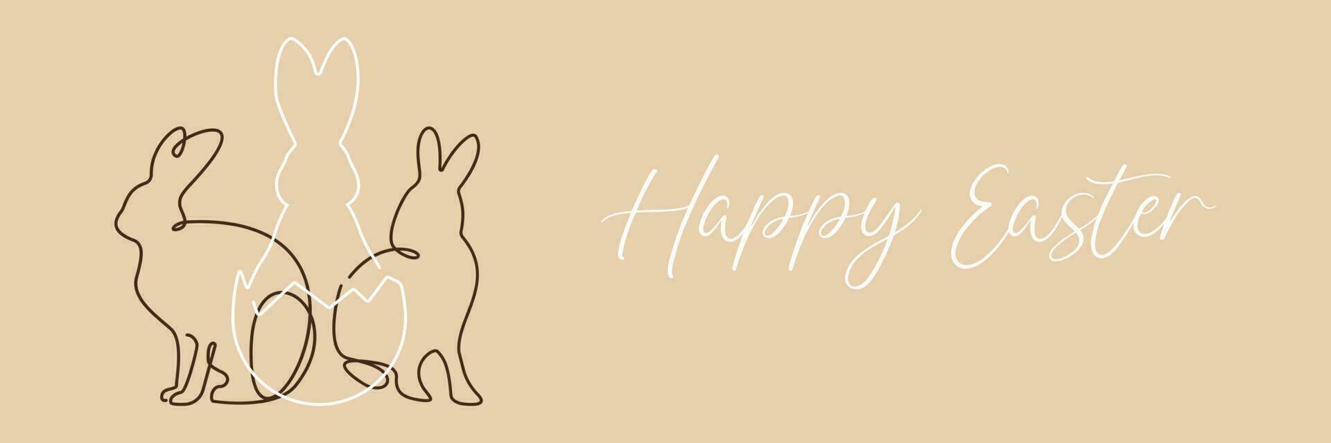 Happy Easter vector. Continuous one line drawing Easter bunny. Modern minimalist. Vector illustration banner, greeting card, header for website.