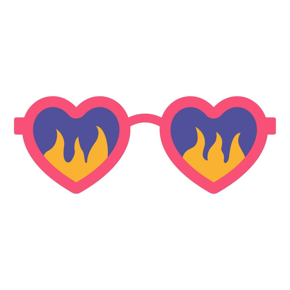 Heart shaped sunglasses. Sun please. Various trendy sunglasses. Flame fire shapes. Vector. Summer fashion flat vintage 70s 80s 90s. vector