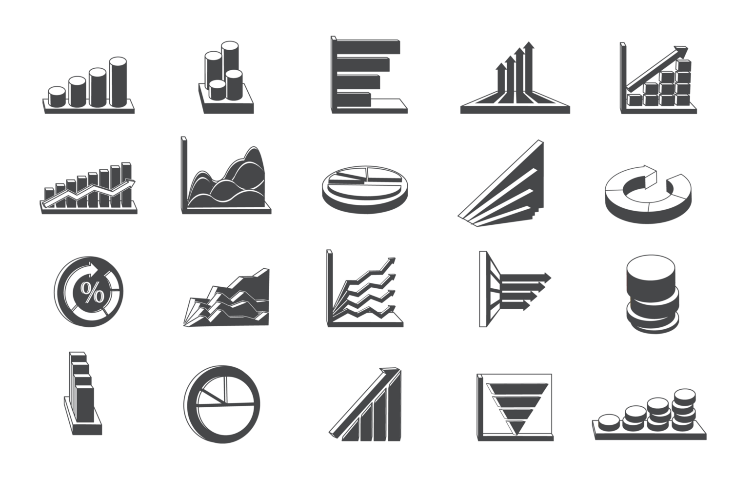 Grey business graphs set png