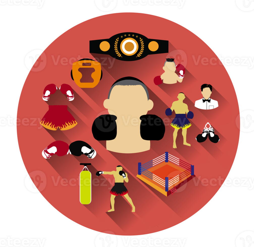 Group of boxing icons set png