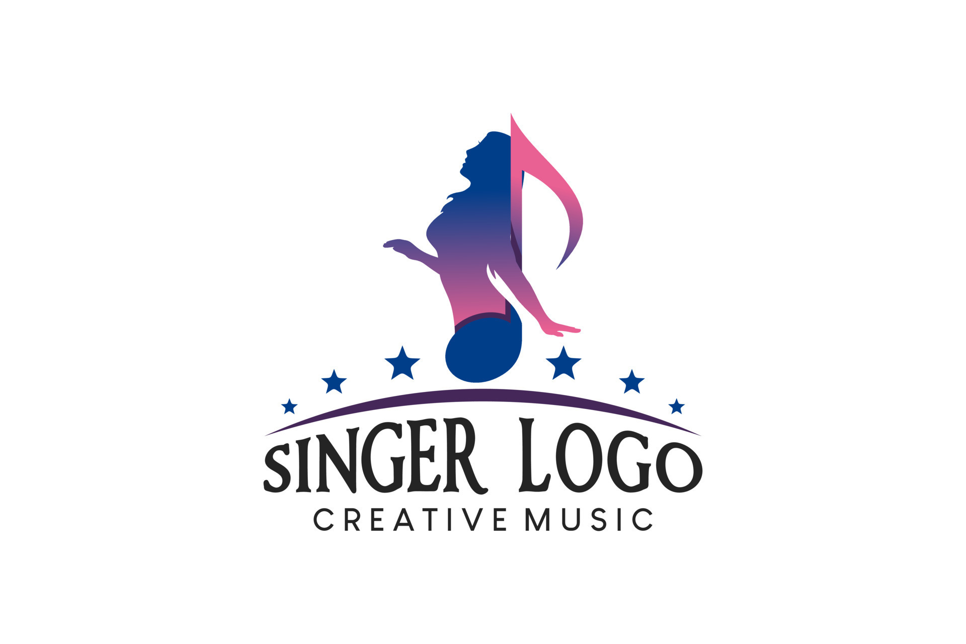 Singing Woman Silhouette Design Combined With Tone Icon For Singer Logo singing-woman-silhouette-design-combined-with-tone-icon-for-singer-logo