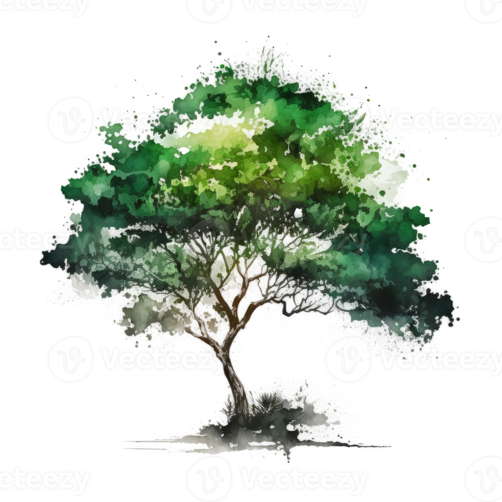 Watercolor green tree cutout png