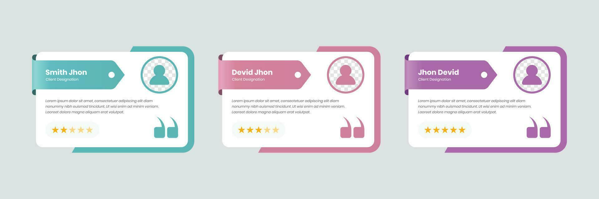 Minimalistic client feedback card with avatar and star rating on abstract shape vector