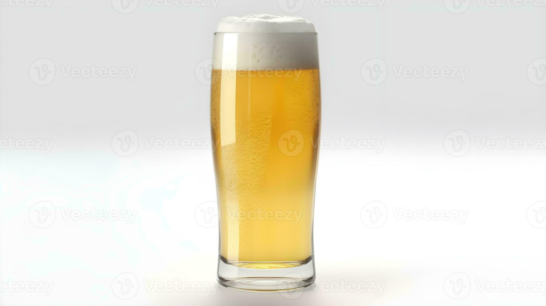 a glass of foamy frothy beer mock up clean studio shot isolated on white. photo