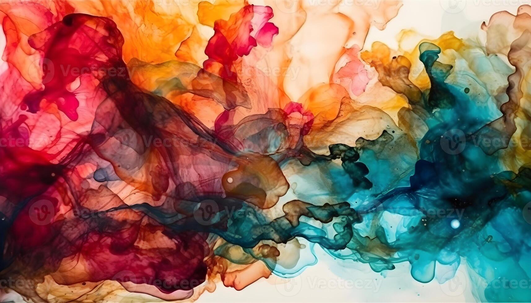 Colorful alcohol ink mixing texture. Fluid ink mix abstract background in liquid. Multicolor ink isolated on white background dissolving in water. photo