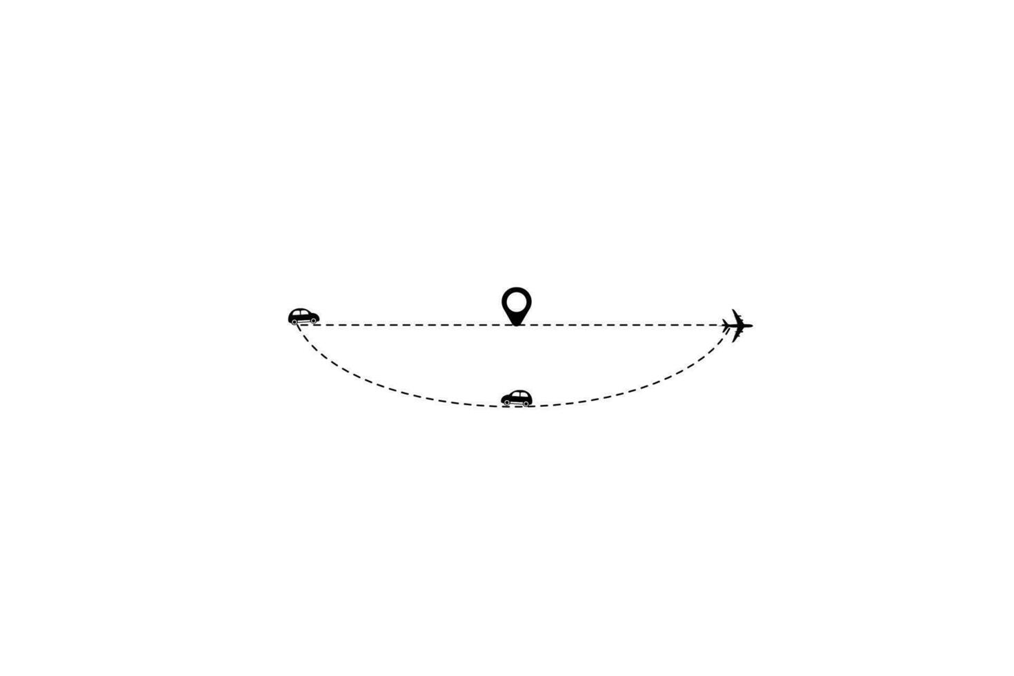 conjunto de rayado línea avión coche y bicicleta ruta con ubicación icono plano diseño vector