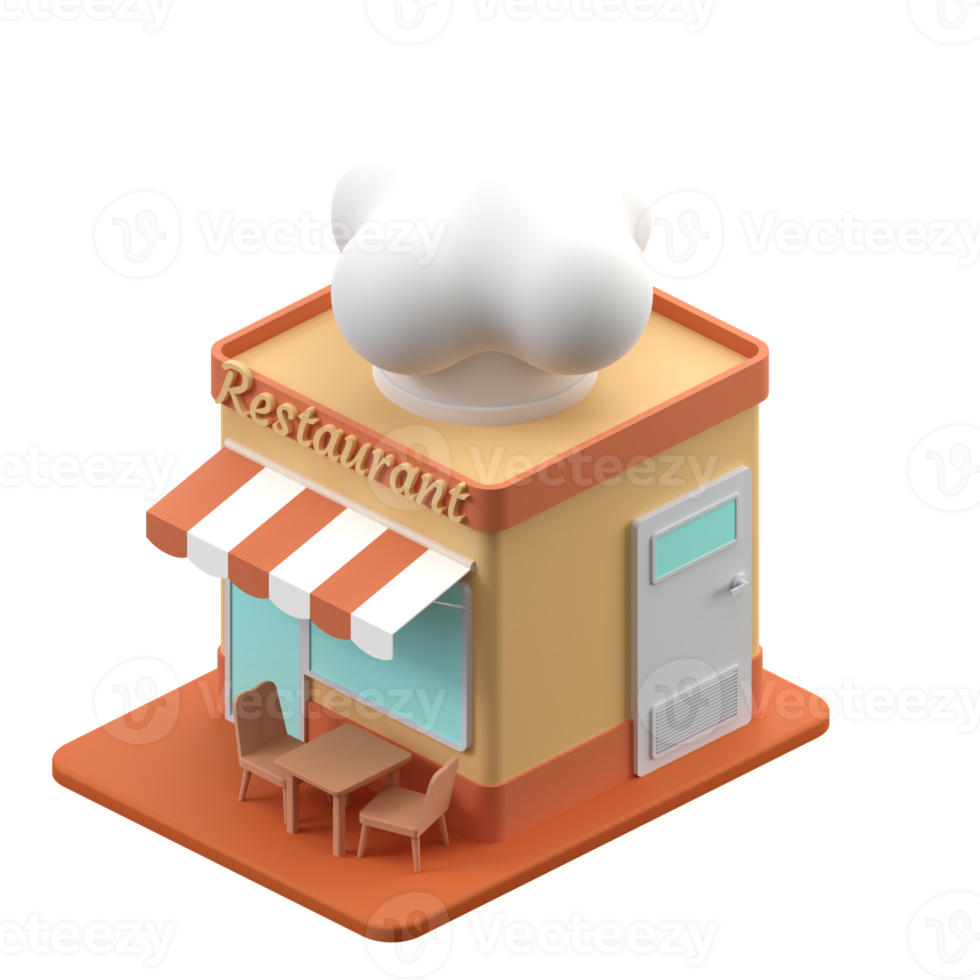 3d le rendu de une isométrique restaurant bâtiment illustration png