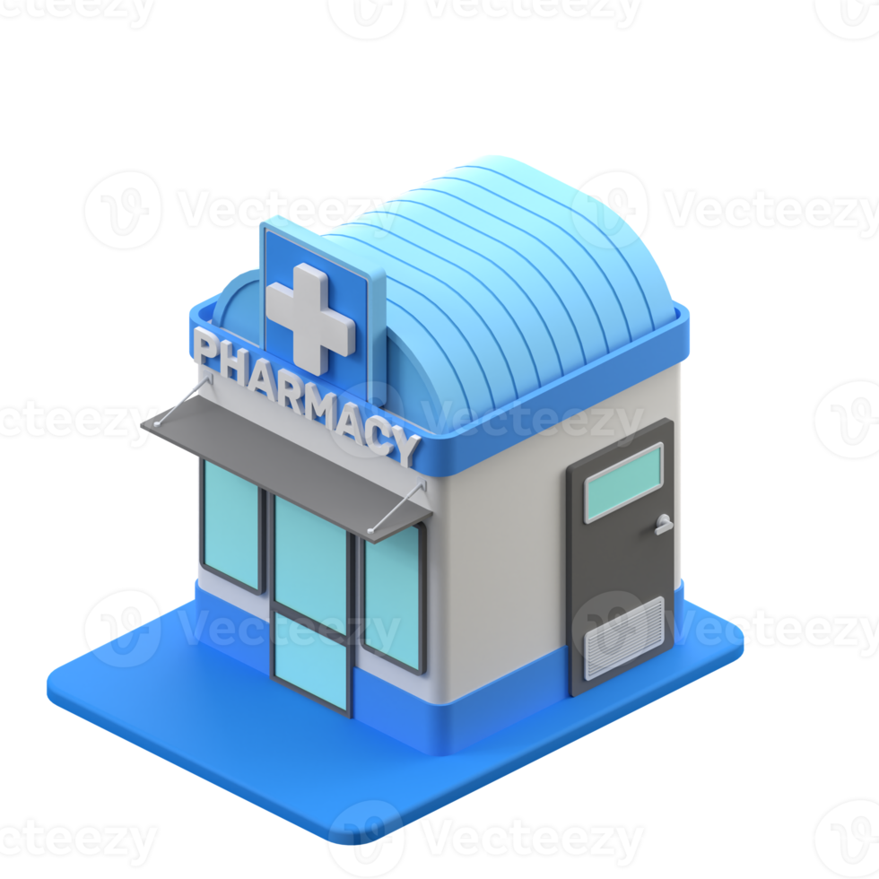 3D rendering of a isometric pharmacy building illustration png