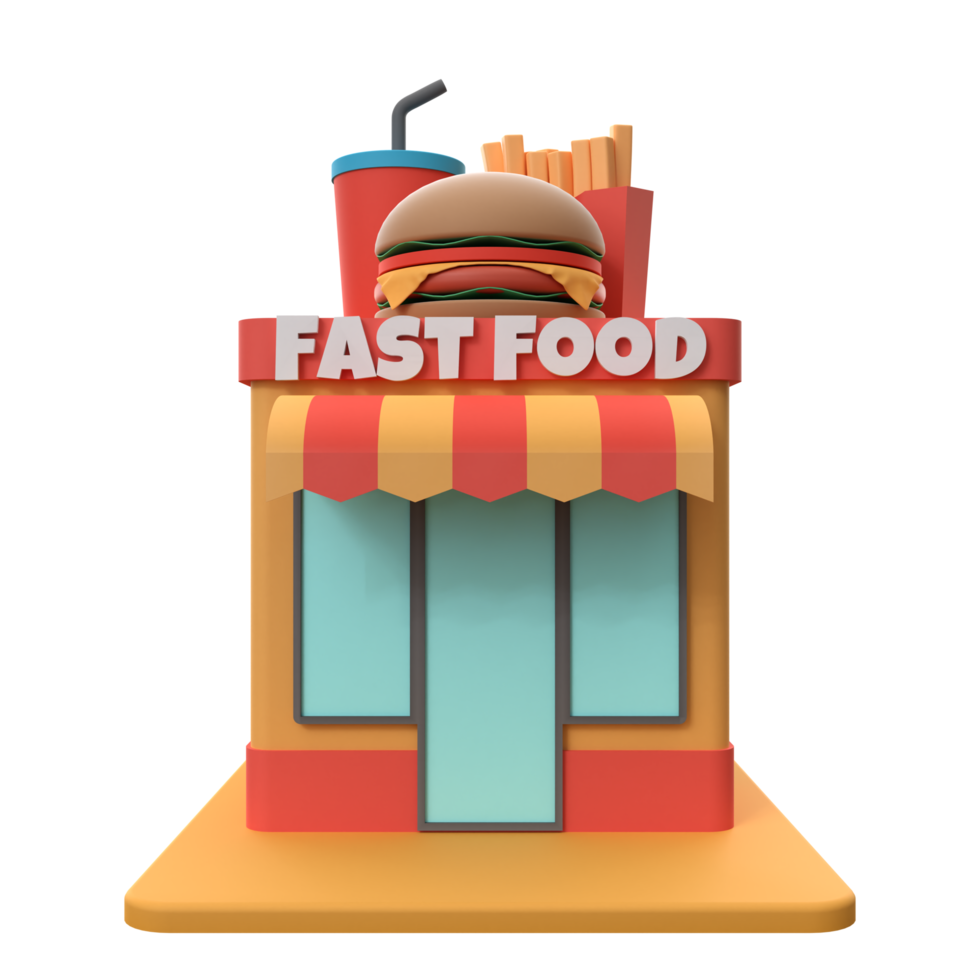 3D rendering of a fast food shop building illustration png