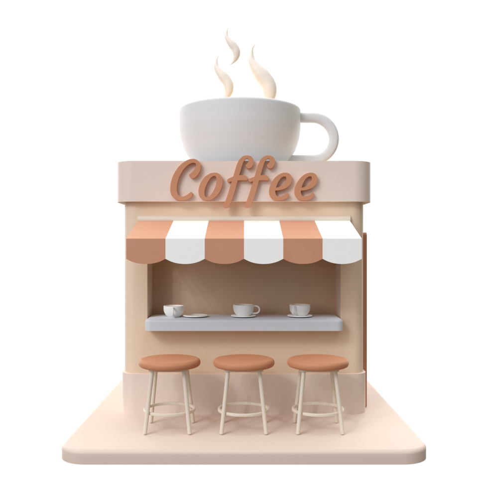 3D rendering of a coffee shop building. Object on a transparent background. png