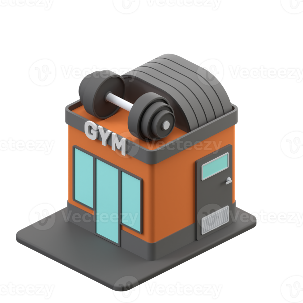 3D rendering of a isometric gym building illustration png