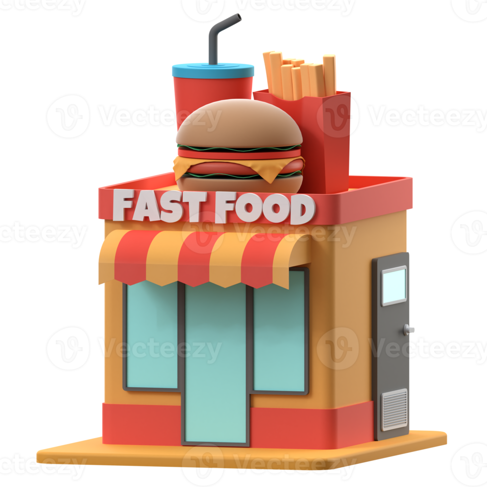 3D rendering of a fast food shop building illustration png