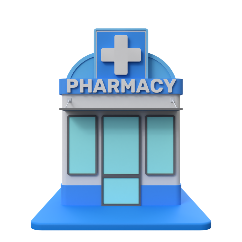 3d le rendu de une pharmacie bâtiment illustration png