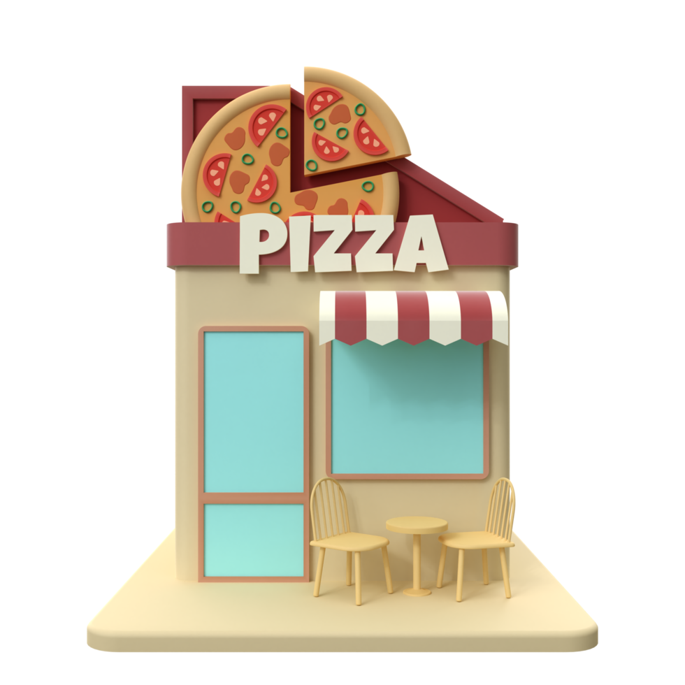 3D rendering of a pizza shop building illustration png