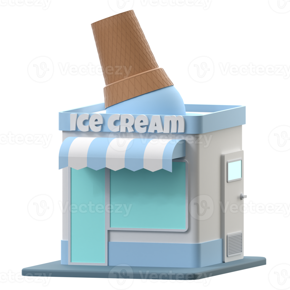 3D rendering of a ice cream shop building illustration png