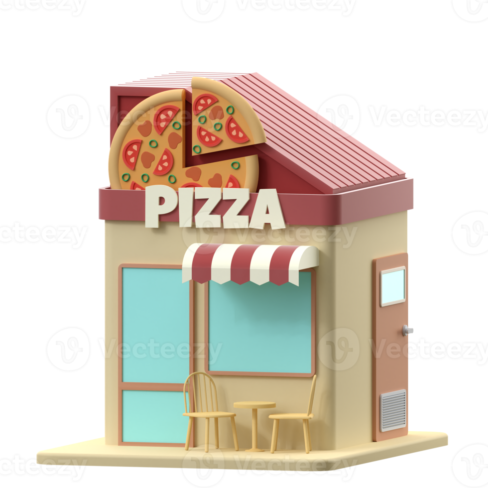 3D rendering of a pizza shop building illustration png