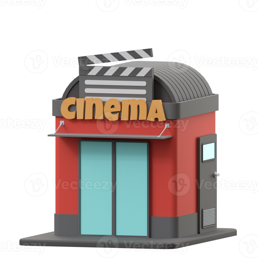 3D rendering of a cinema building illustration png