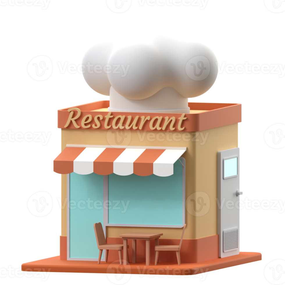 3D rendering of a restaurant building illustration png