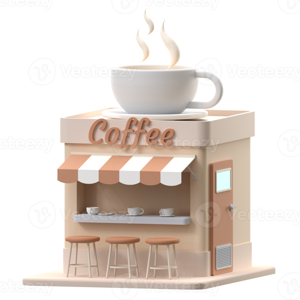 3D rendering of a coffee shop building. Object on a transparent background. png