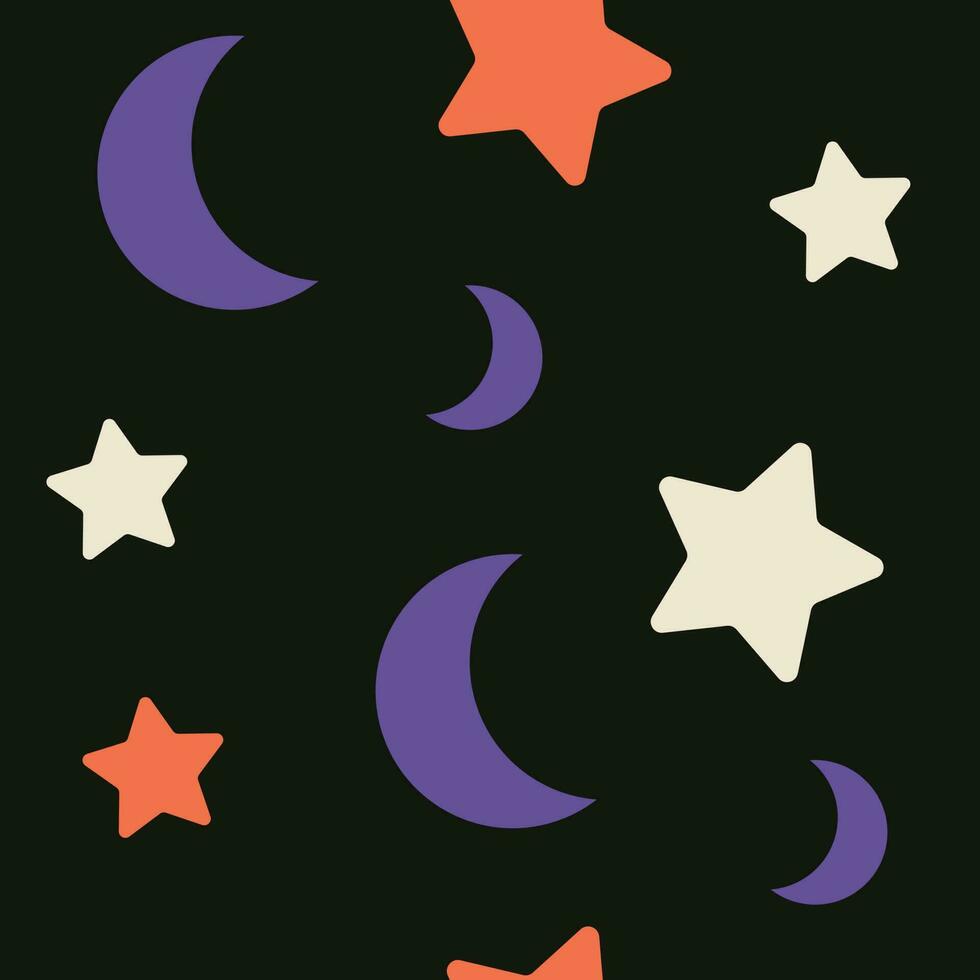 Stars with moons seamless pattern. Space sky night vector illustration.