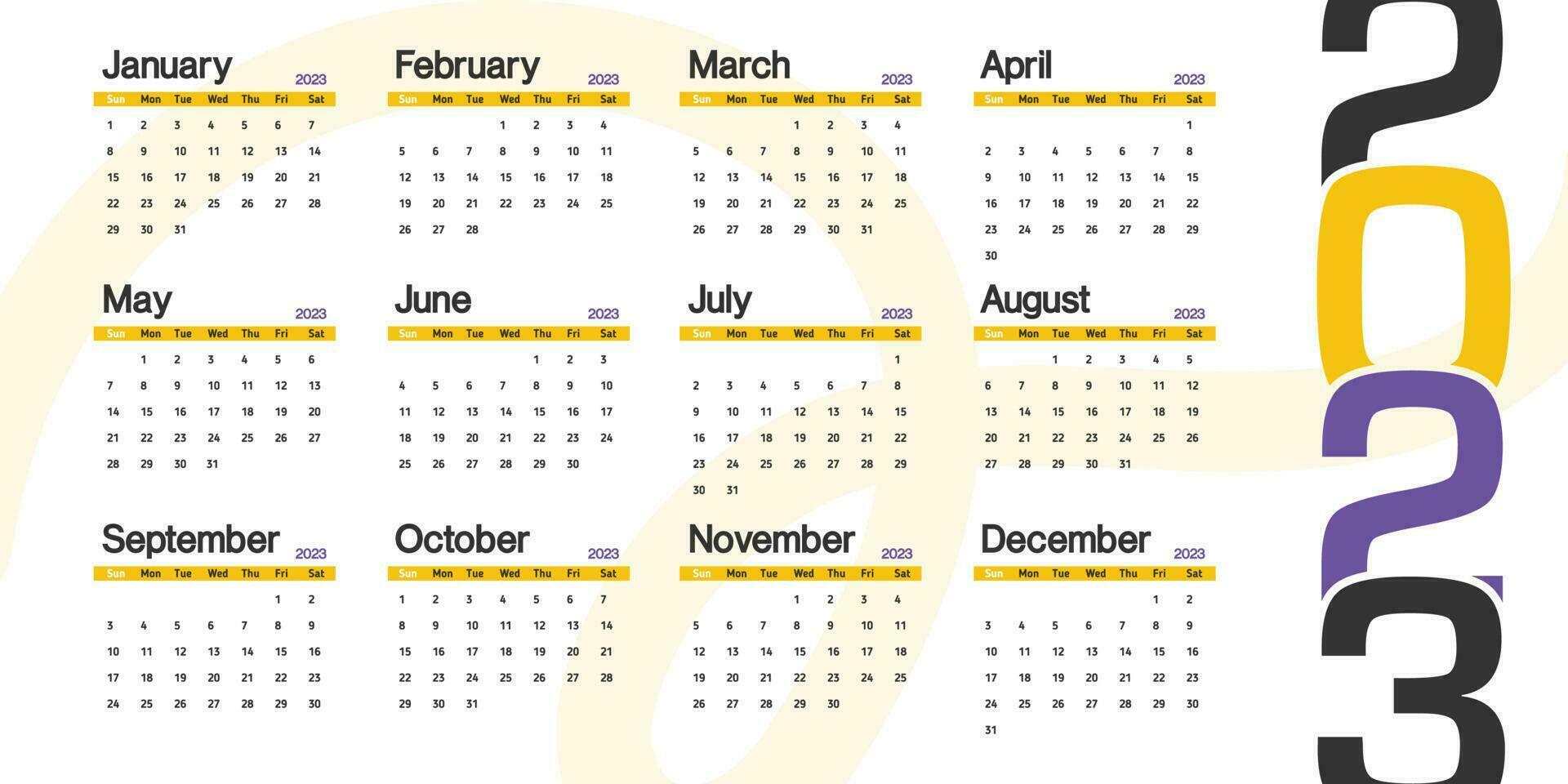 2023 calendario minimalista mirar, semana comienzo desde domingo clásico vector
