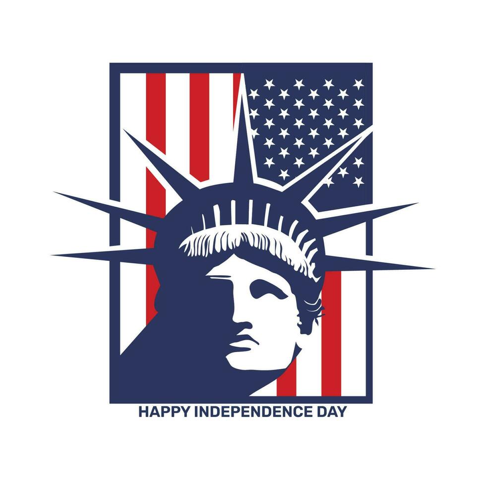 Statue of liberty silhouette with american flag icon portrait style vector, USA independence day july vector