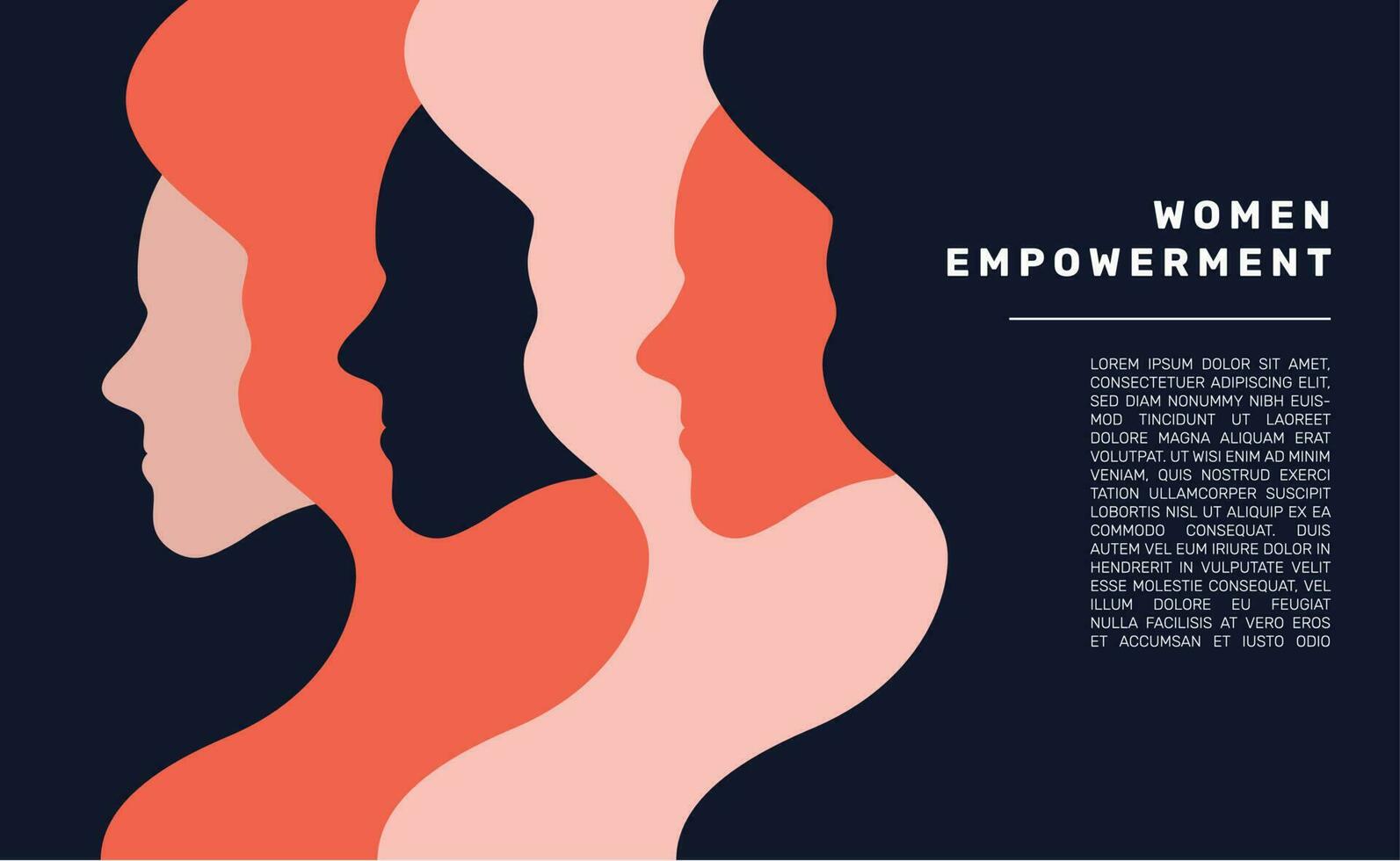 silhouette of 3 women faces, representing women empowerment, denying skin discrimination, women rights vector