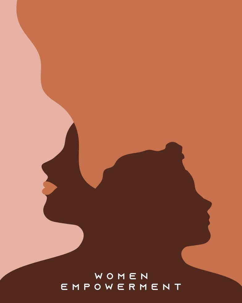 women empowerment, womens day campaign celebration poster with reverse women faces silhouette vector