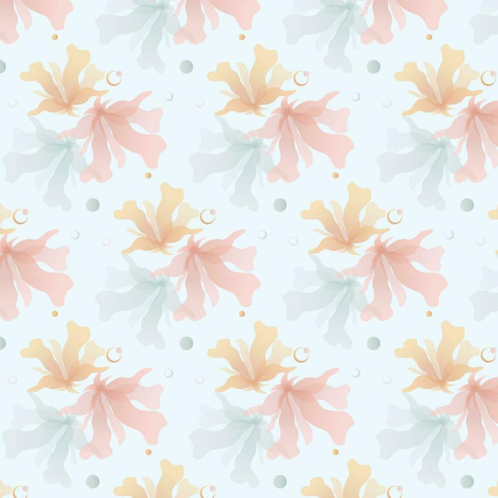 Pattern with translucent delicate flowers on a blue background. Seamless pattern. Vector. EPS10. vector