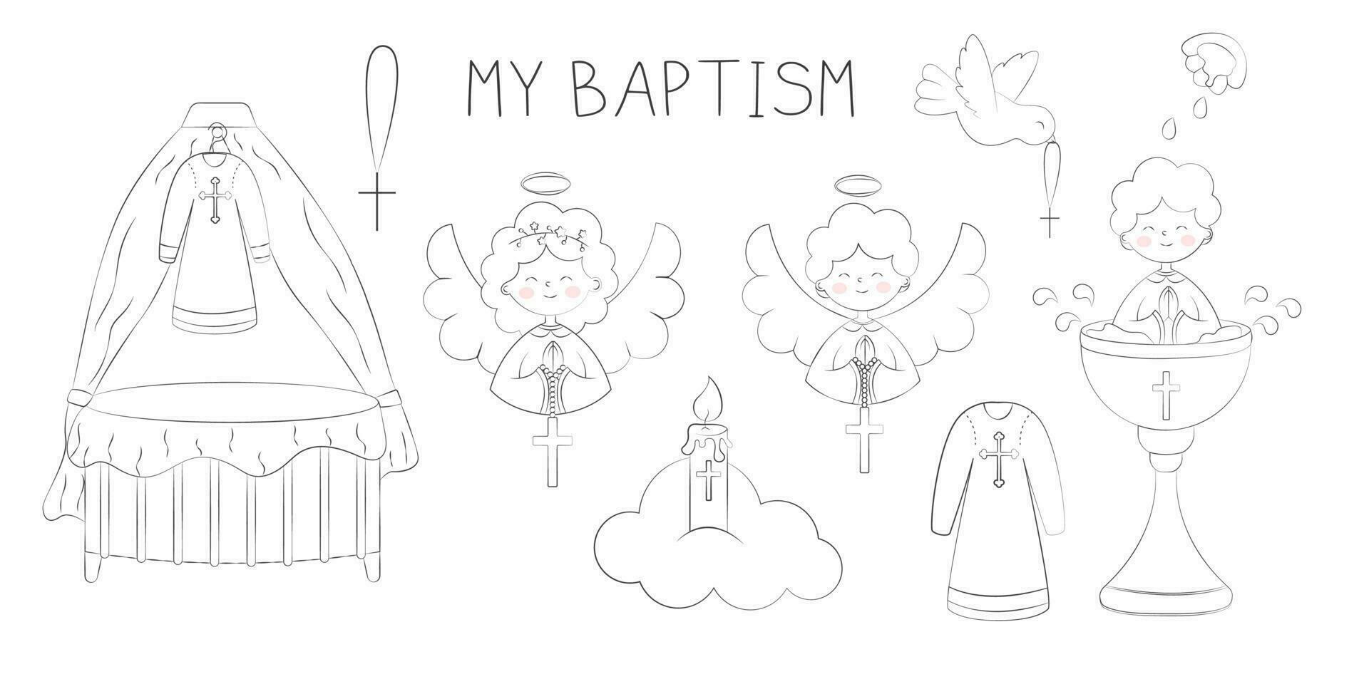 Set of Doodles for Baptism Religious Rite Vector Illustration