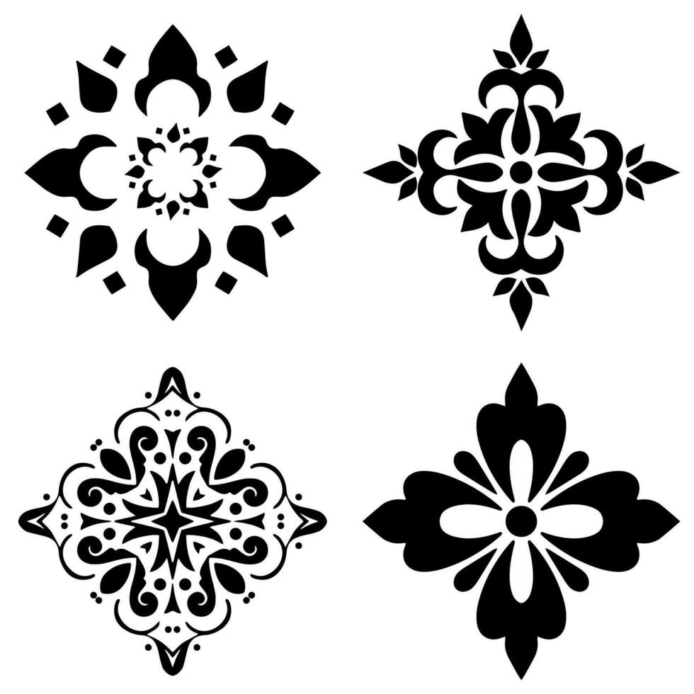 Set of vintage floral patterns and embellishments isolated on white background. vector