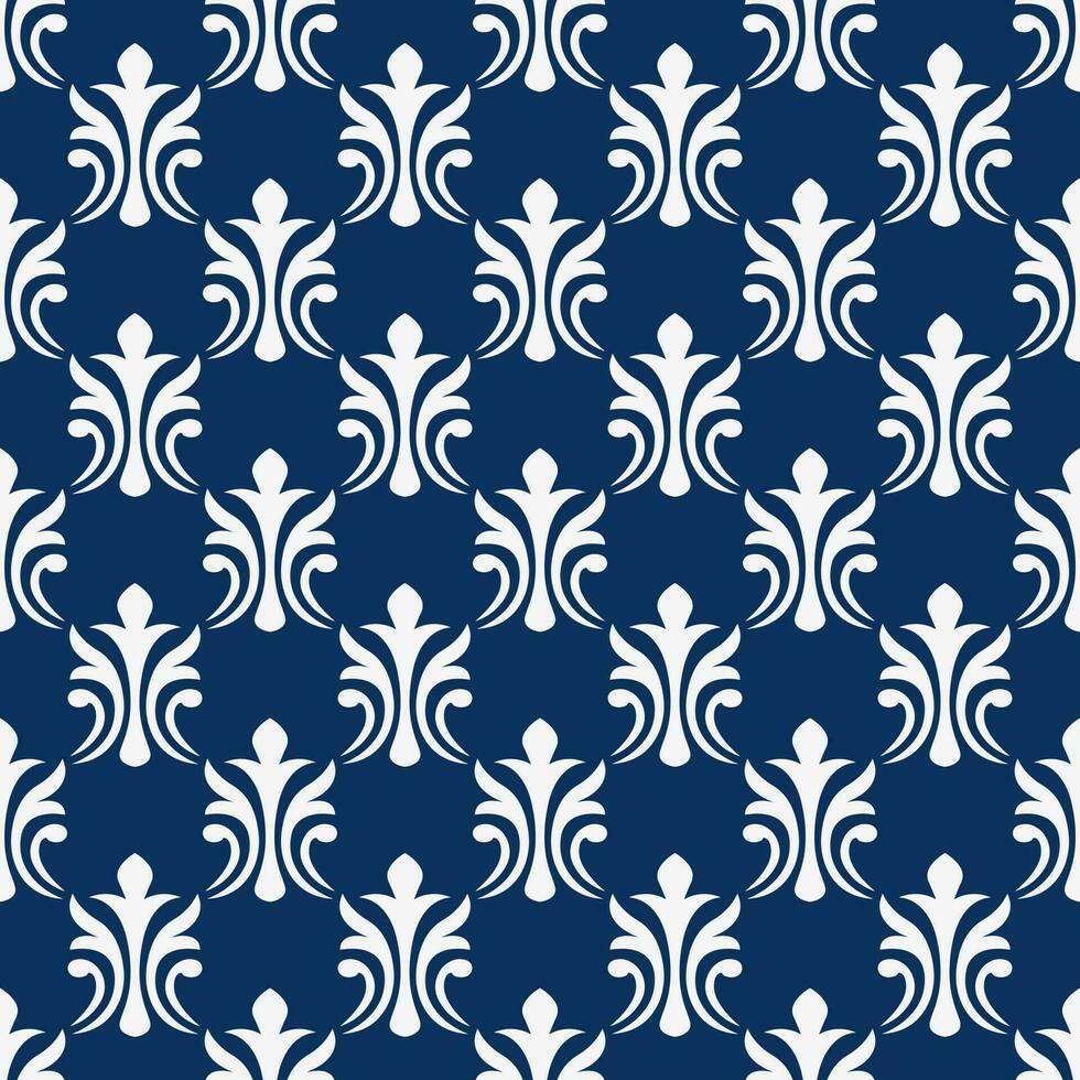 Classic seamless vector pattern damask orient navy blue and golden ornament.