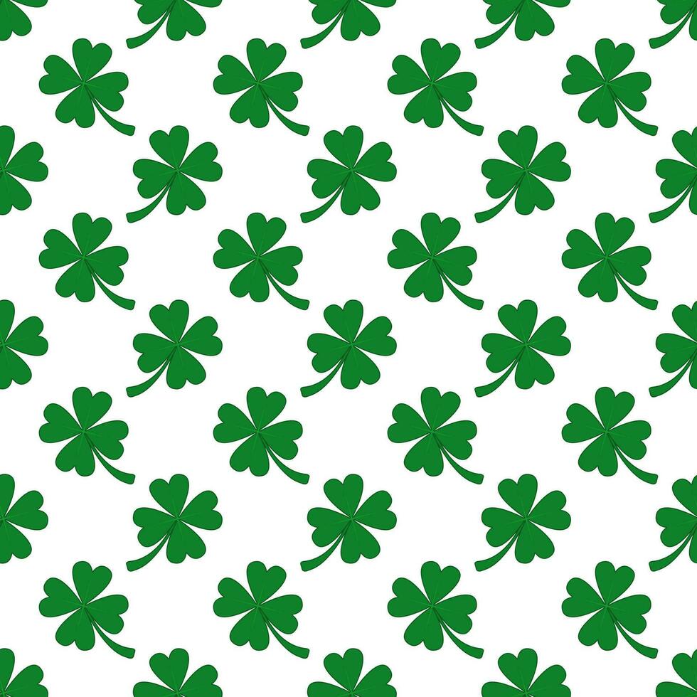 Vector seamless pattern of hand drawn doodle sketch green shamrock clover isolated on white background.