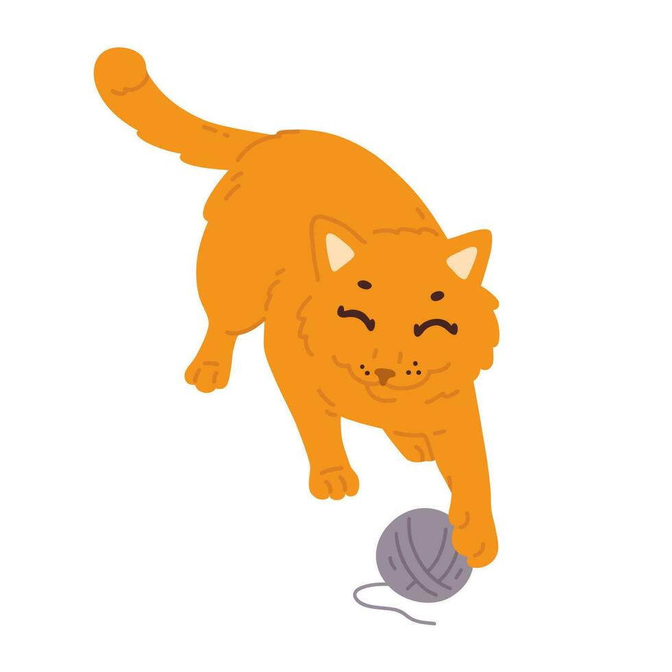 cartoon cat playing yarn ball vector