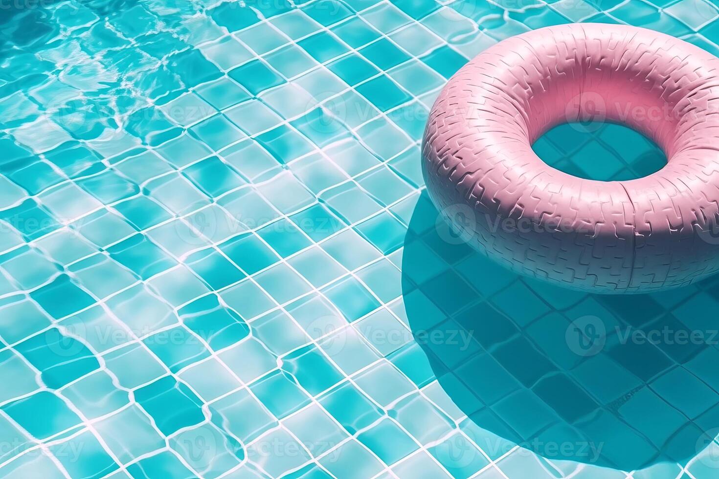 inflable rosado anillo flotante en azul nadando piscina. generativo ai ilustración foto