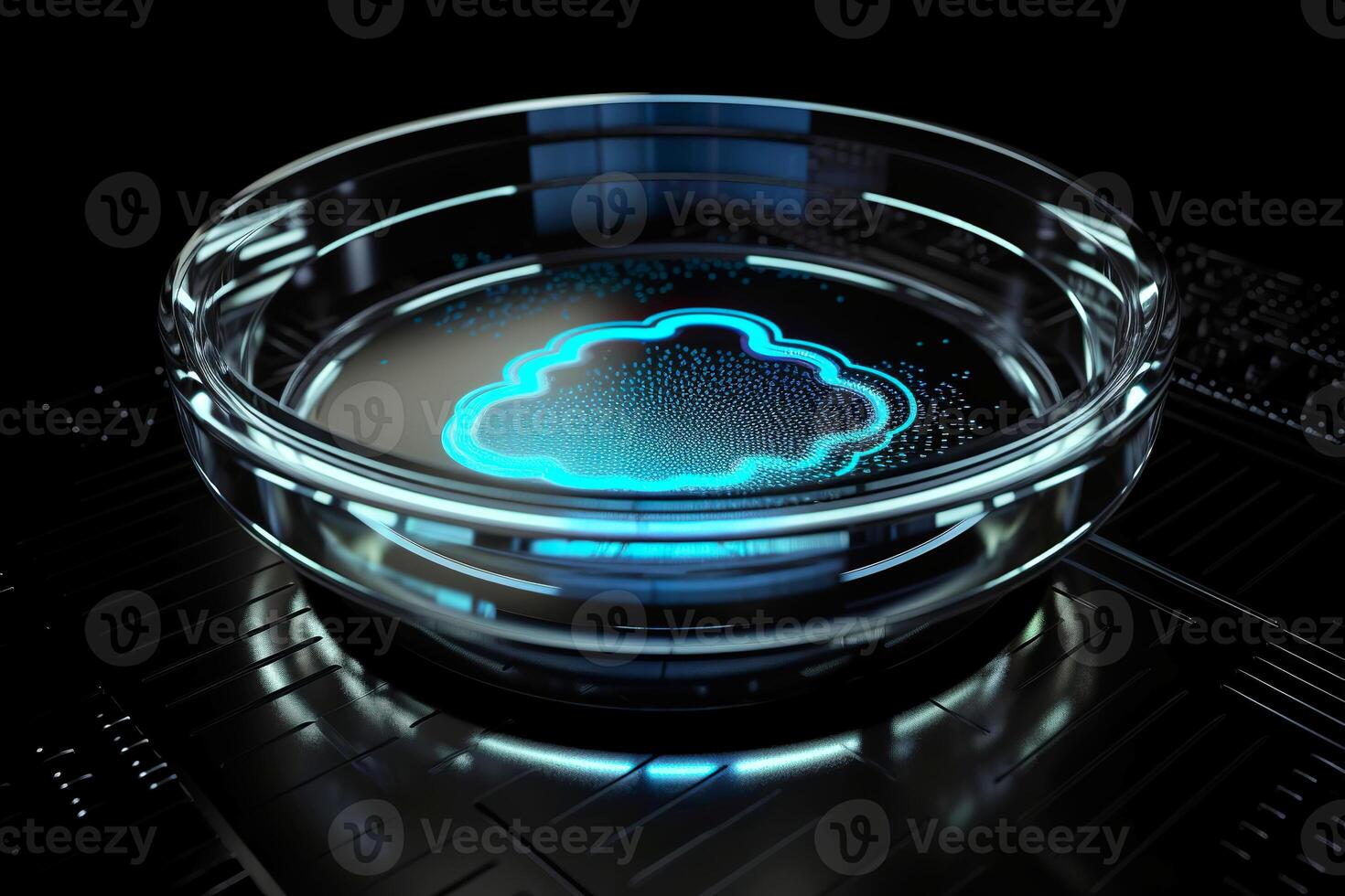 Cloud computing Data Base Technology concept with glowing holographic structures. illustration photo