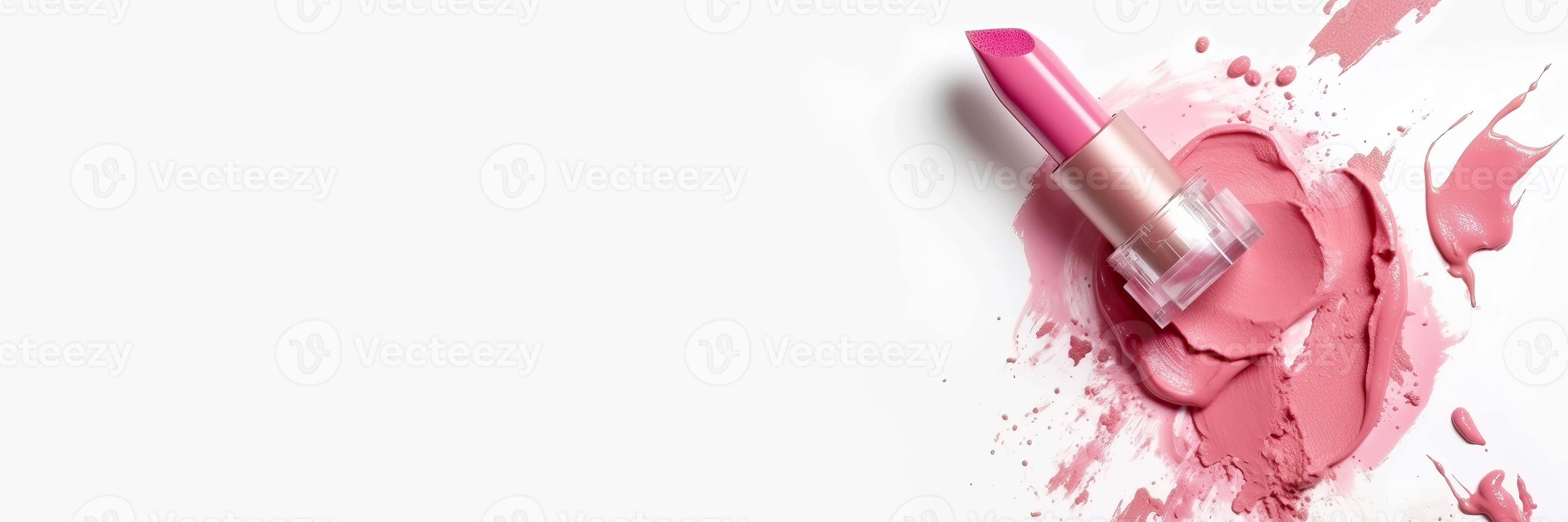 Lipstick and smeared lipstick stains on white banner. illustration