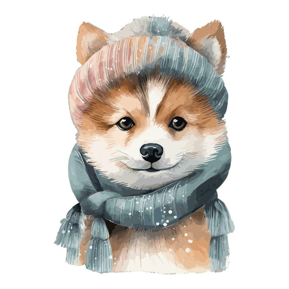 Watercolor Pomsky Puppy With Cotton Scarf vector