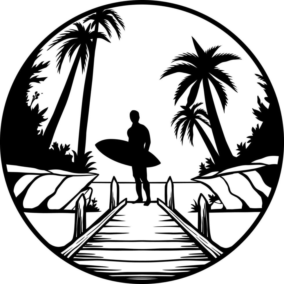 Line art surfer silhouette vector illustration