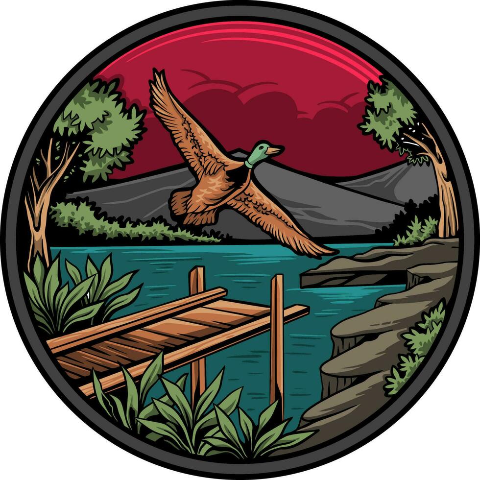 Vector illustration of a bird flying in the wild