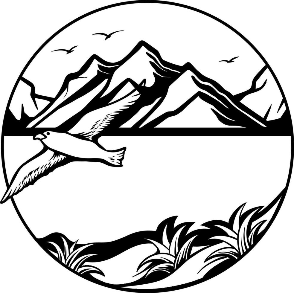 línea Arte vector ilustración de un águila en un montaña
