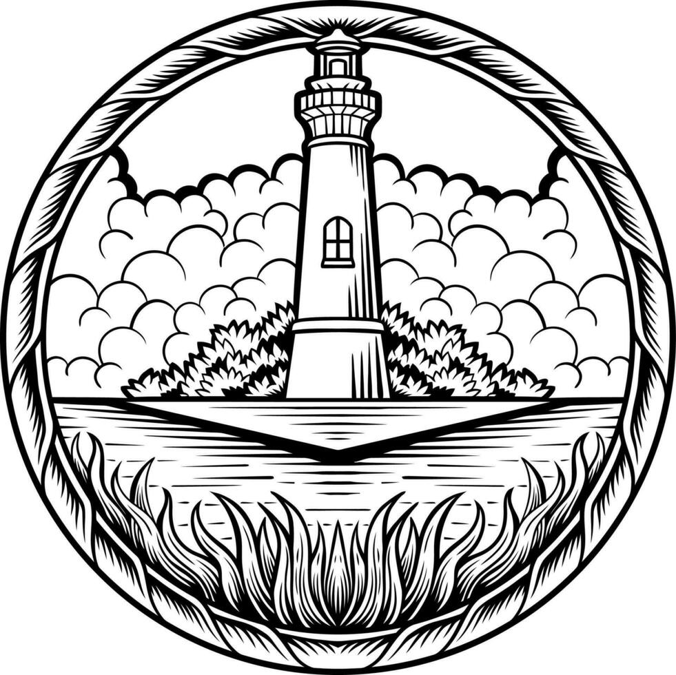 Line art lighthouse vector illustration