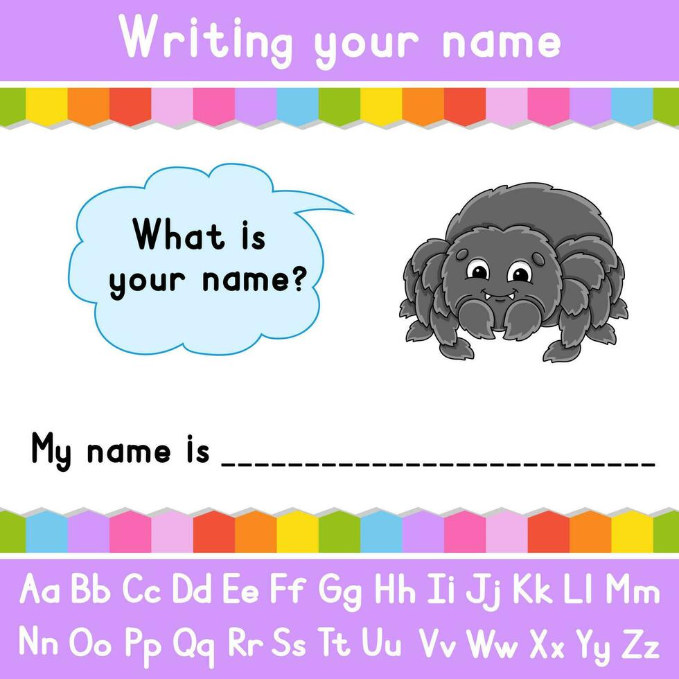Writing your name. Educational activity worksheet for kids and toddlers. Game for children. Vector illustration.