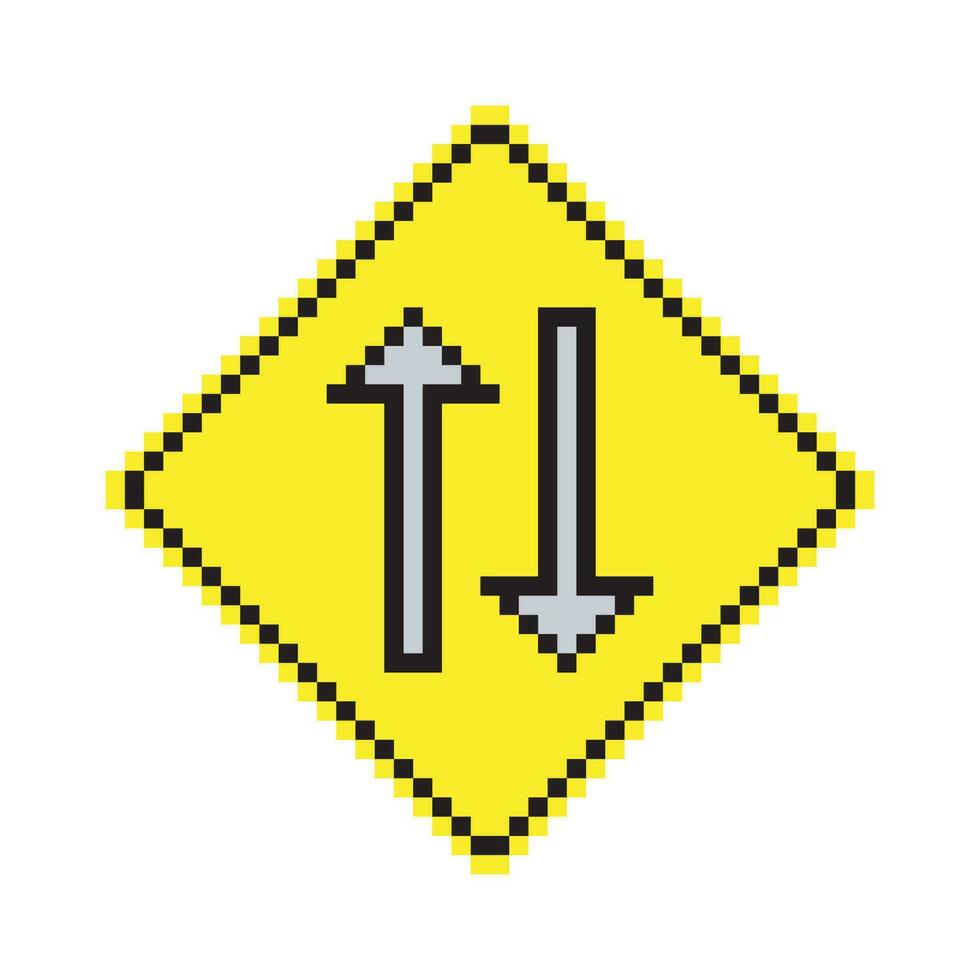 Traffic sign two way in pixel art vector