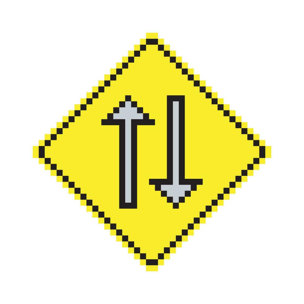 Traffic sign two way in pixel art vector