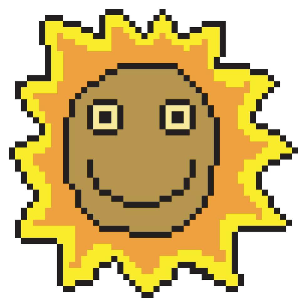 Smiling sun emoticon pixel art vector