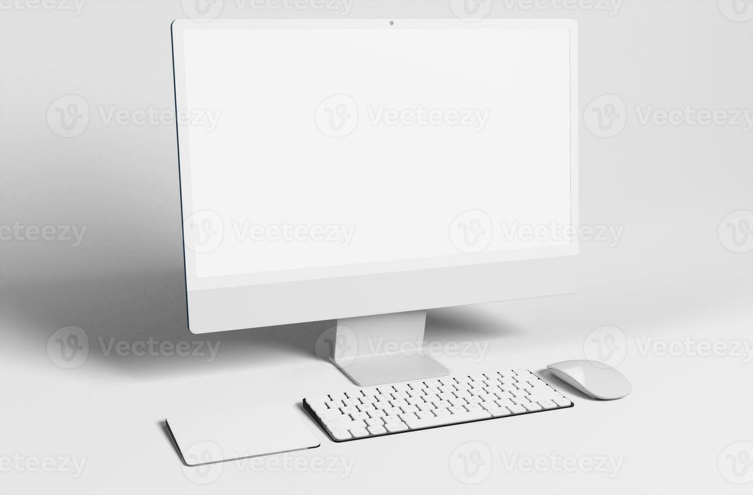 Computer clean work desk in white background photo