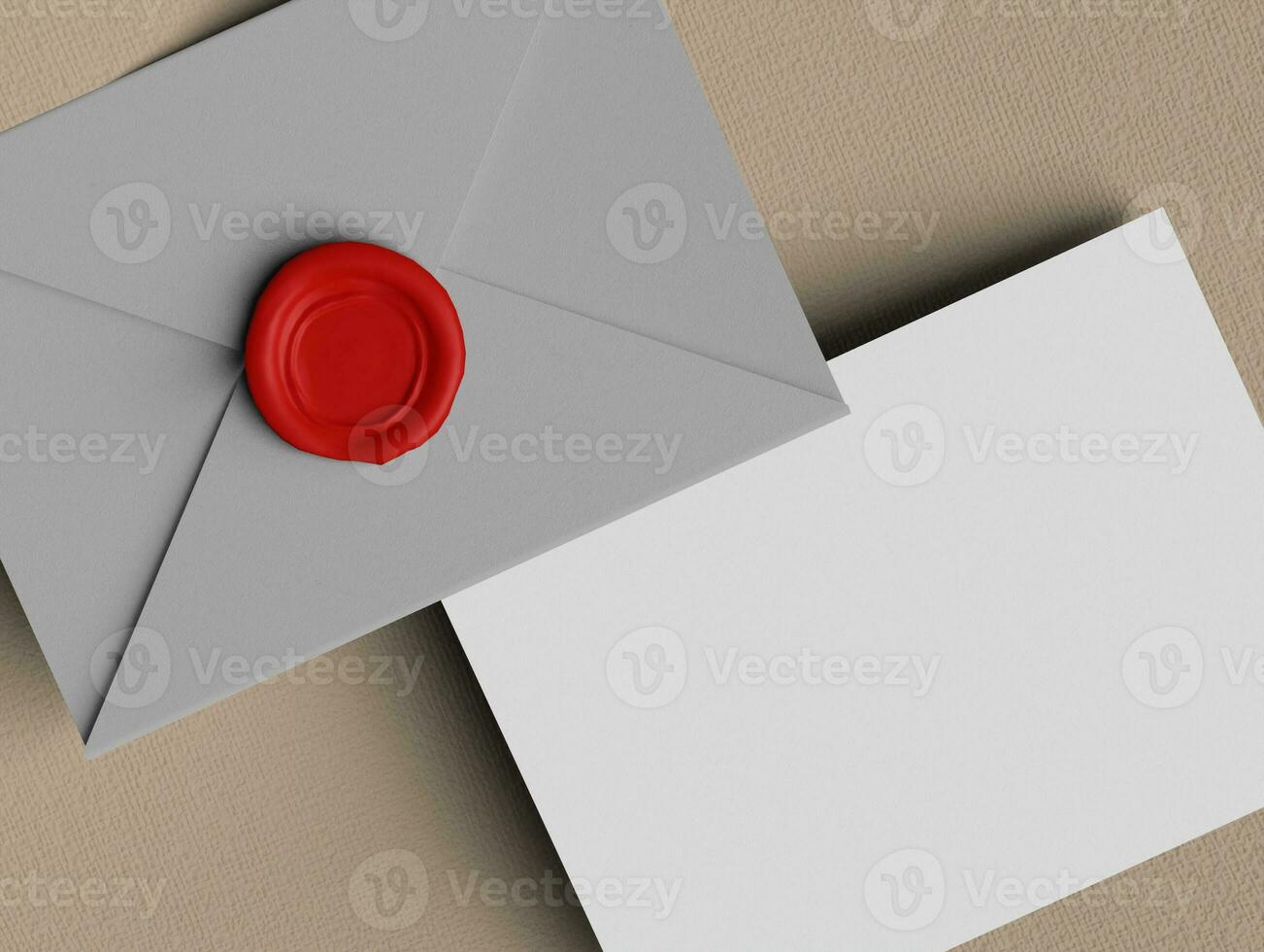 Envelope and white paper in cream background photo